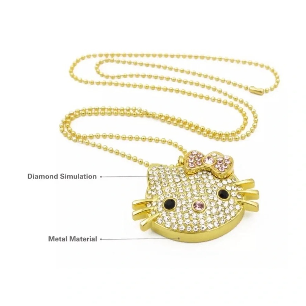 Hello Kitty 32GB USB Necklace Rhinestone Gold Tone 18in Adjustable NWT